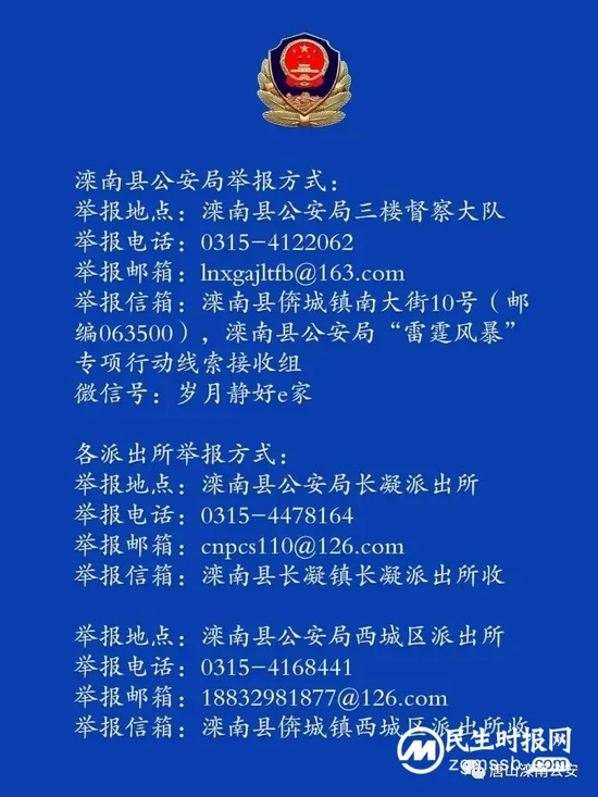 唐山14地公布“雷霆风暴”专项行动举报方式