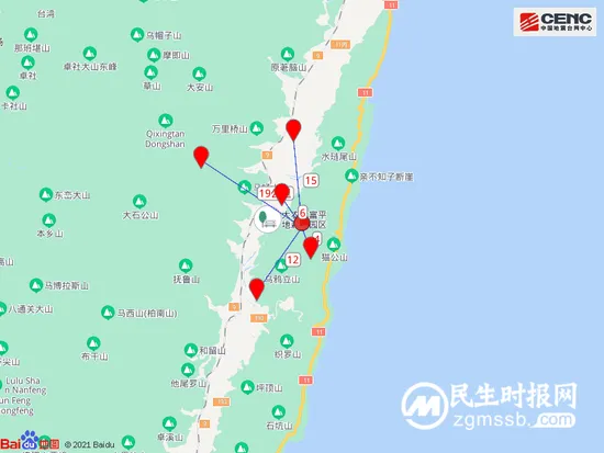 台湾花莲县发生4.5级地震 震源深度10千米