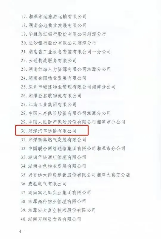 湘运公司连续五年获得湘潭劳动保障守法诚信A级(优秀)单位 湘运公司连续五年获得湘潭劳动保障守法诚信A级(优秀)单位
