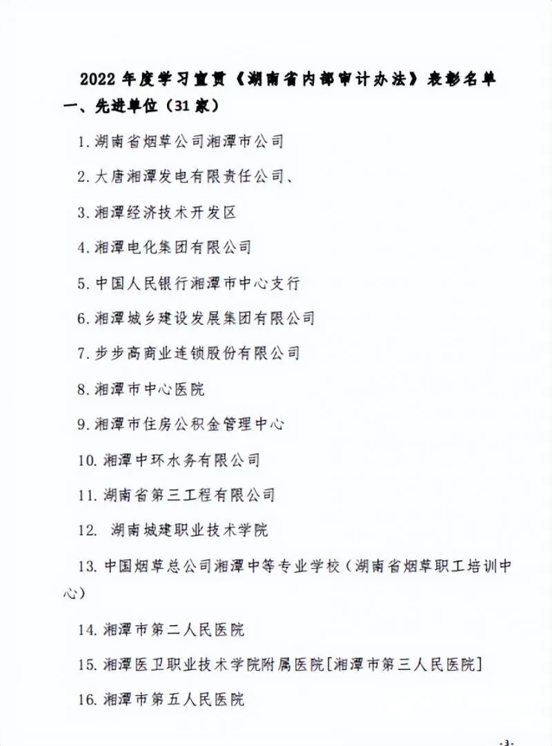 湘潭交发集团荣获2022年度学习宣贯《湖南省内部审计办法》先进单位