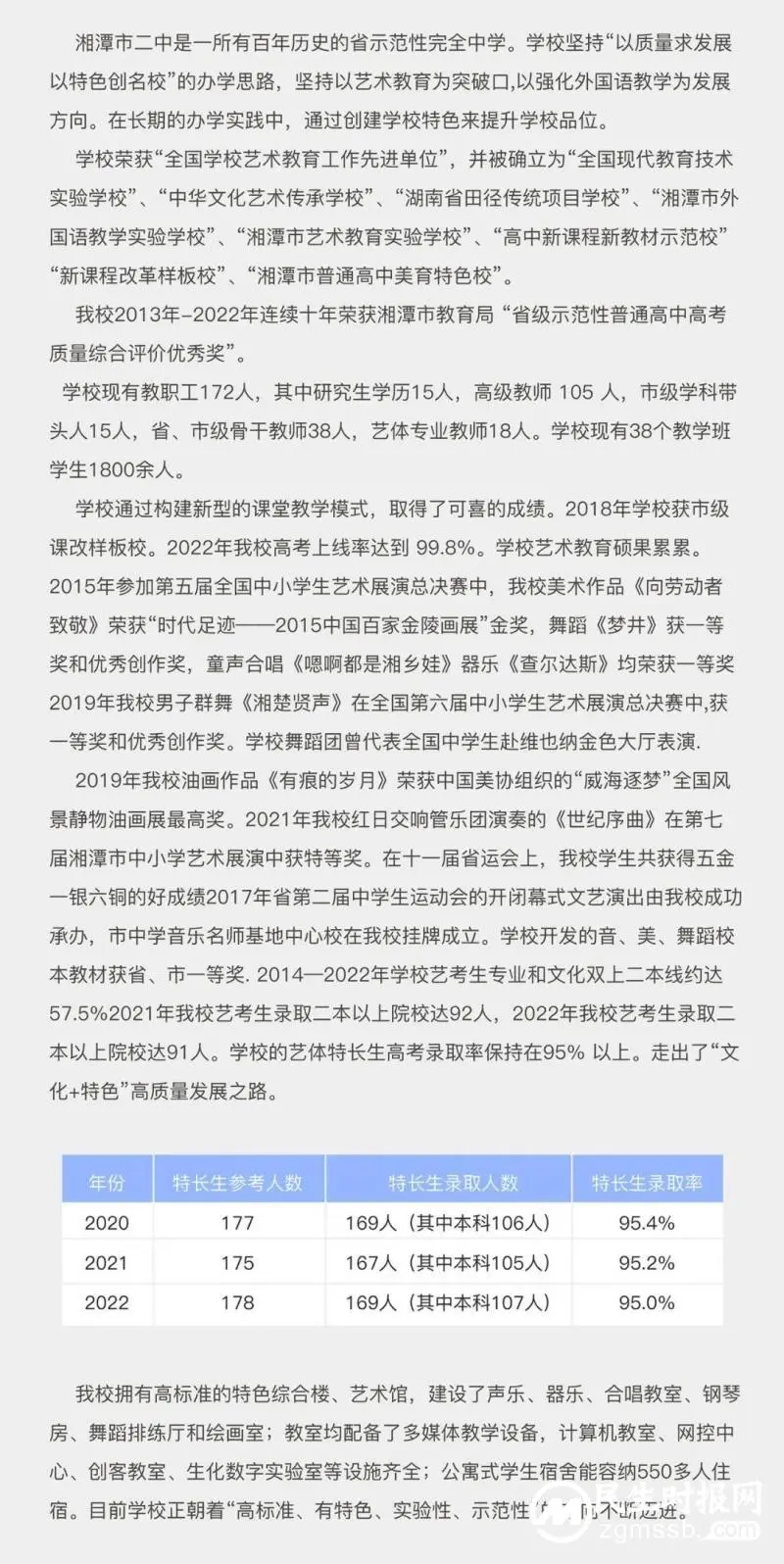 湘潭市第二中学2023年艺体特长生招生简章