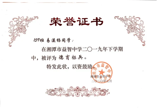 湘潭市益智中学易溪杨同学荣获第十五届宋庆龄奖学金 湘潭市益智中学易溪杨同学荣获第十五届宋庆龄奖学金