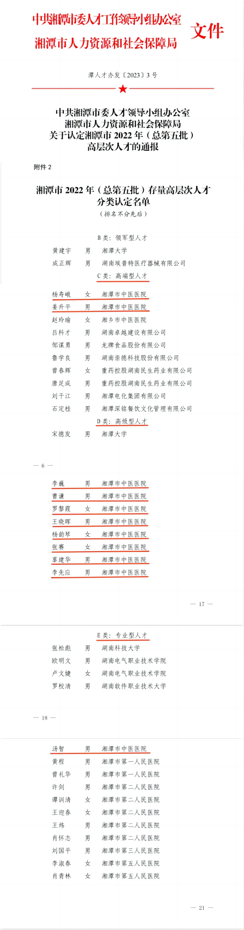 热烈祝贺湘潭市中医医院11位专家被认定为高层次人才！
