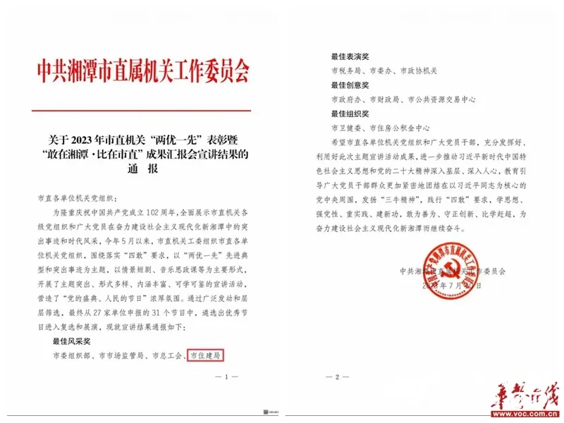 湘潭市住建局《书信寄情》节目荣获“敢在湘潭·比在市直”成果汇报会宣讲“最佳风采奖” 湘潭市住建局《书信寄情》节目荣获“敢在湘潭·比在市直”成果汇报会宣讲“最佳风采奖”