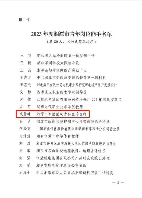 祝贺我院中药房荣获湘潭市青年文明号集体称号、成勇峰医师荣获湘潭市青年岗位能手称号！