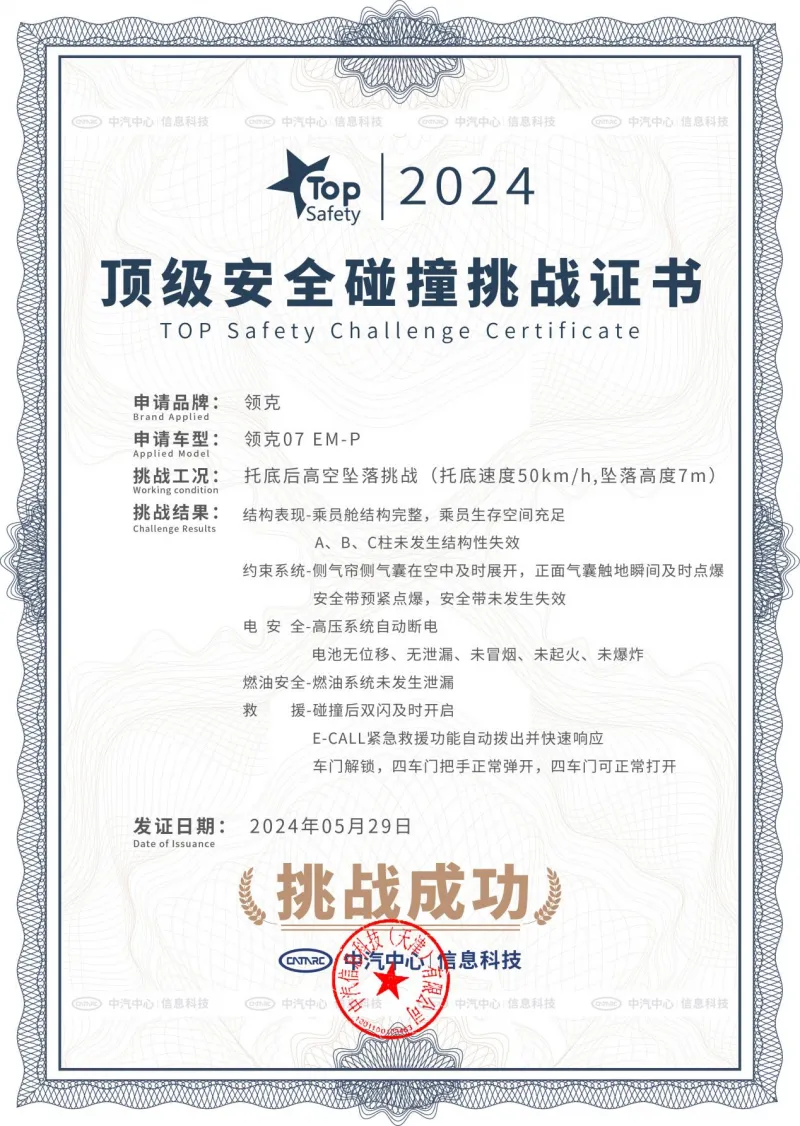 领克07 EM-P通关托底后高空坠落挑战,以超标安全打造插混轿车安全新标准 领克07 EM-P通关托底后高空坠落挑战,以超标安全打造插混轿车安全新标准