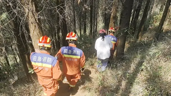 个旧：两名游客登山走小道被困 消防紧急救援成功脱困