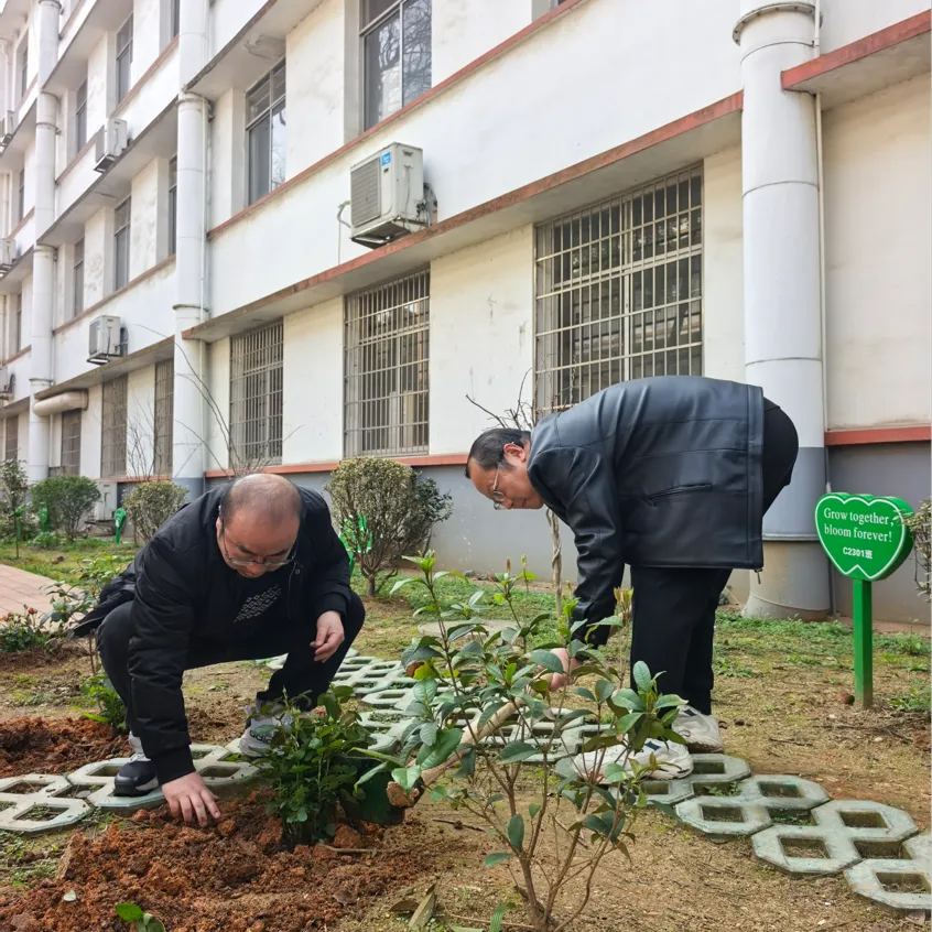 先锋植绿添新景 青春筑美绽芳华 ——湘机中学党团共建共绘校园生态画卷