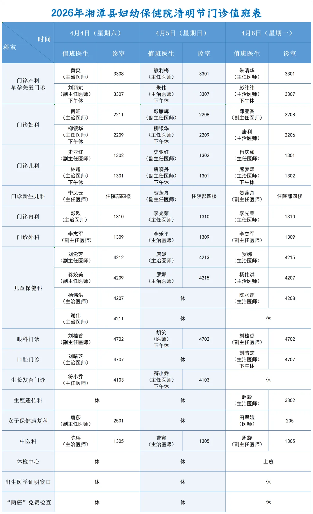 【清明节门诊排班】清风寄思念，医心护平安