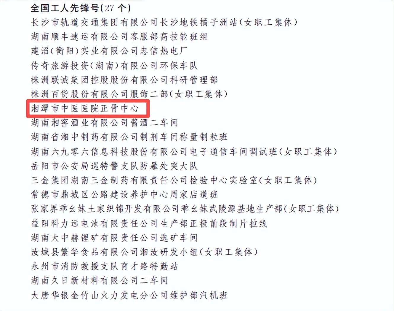 全国荣誉!湘潭市中医医院正骨中心荣获全国工人先锋号
