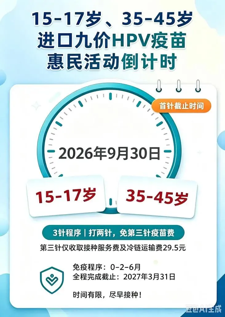重要提醒!进口九价HPV疫苗惠民接种活动即将结束
