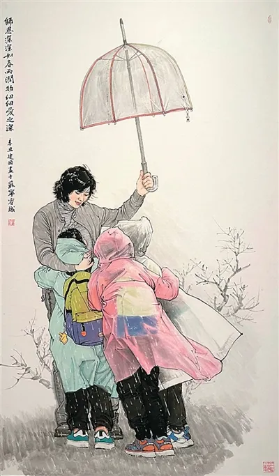 丹青绘写桃李情 本报记者 赖 睿